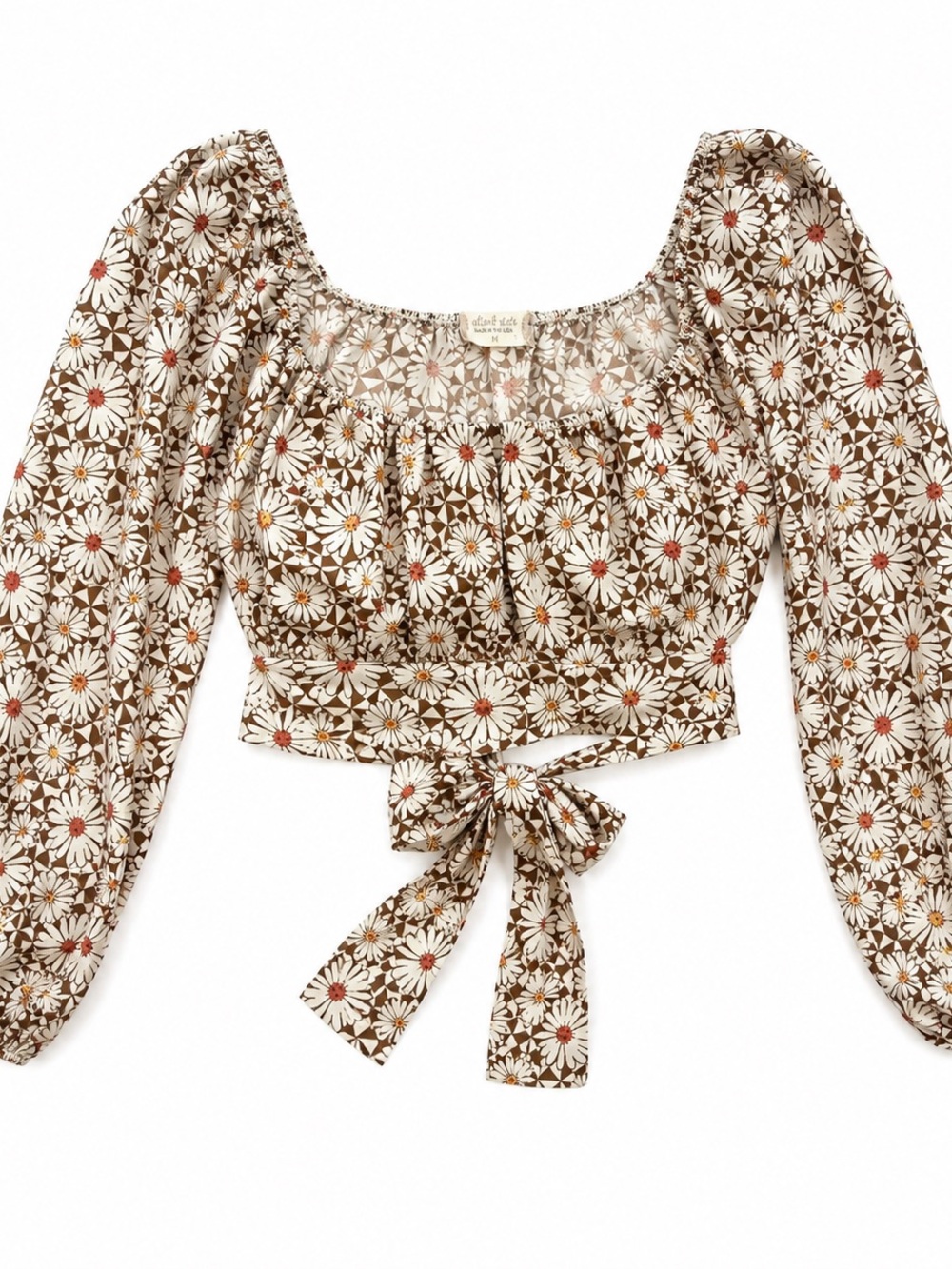 Altar'd State Brown Daisy Tie-Front Crop Top